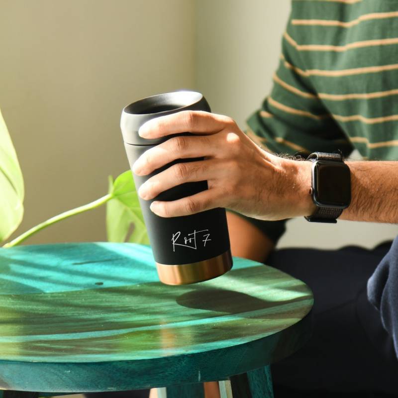 Black reusable travel cup