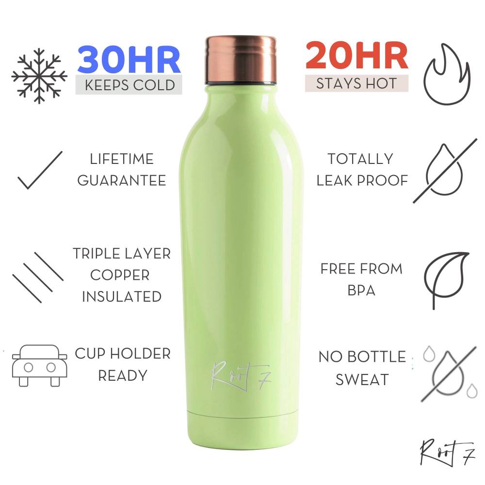 Insulated green water bottle features and benefits