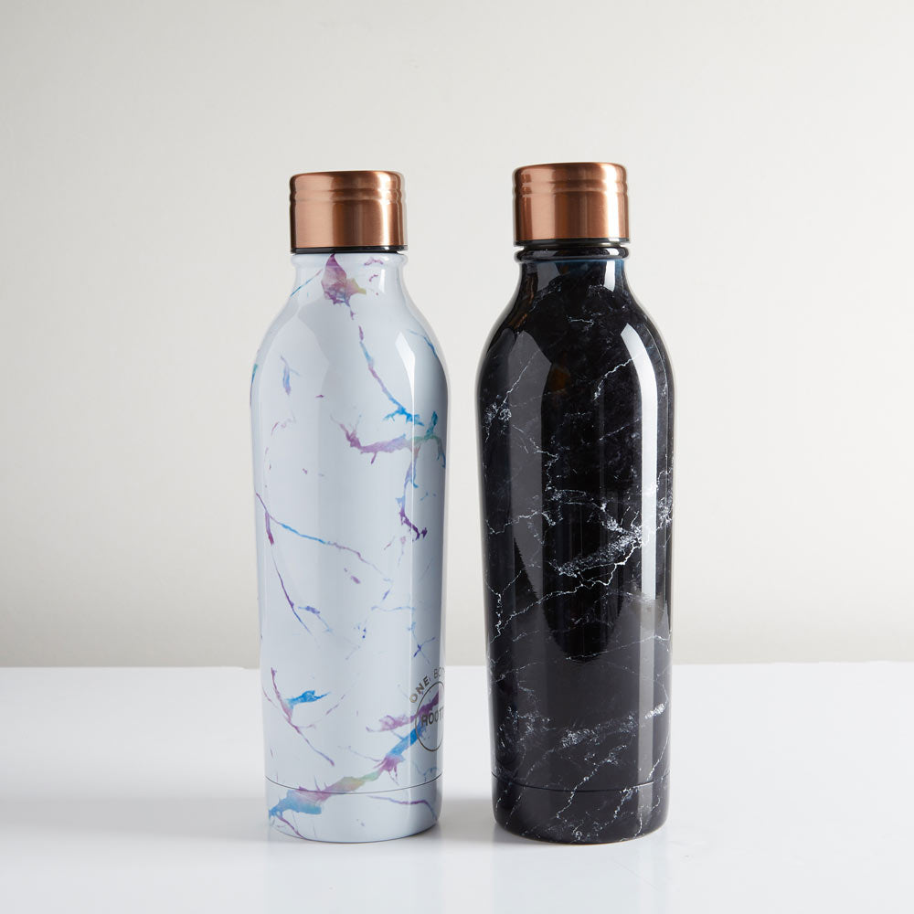 reusable thermal bottle with marble effect