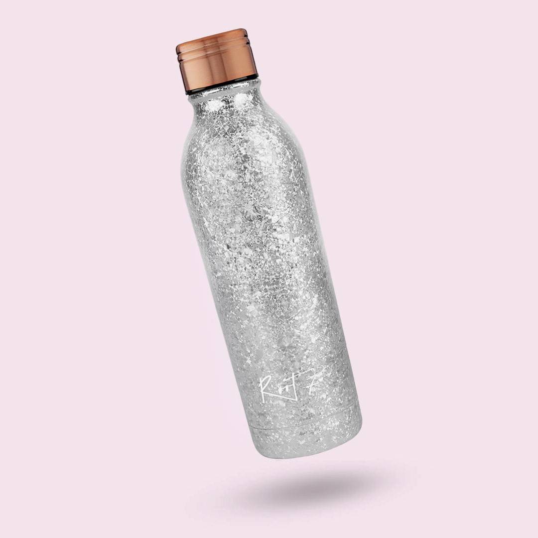 silver sparkle water bottle