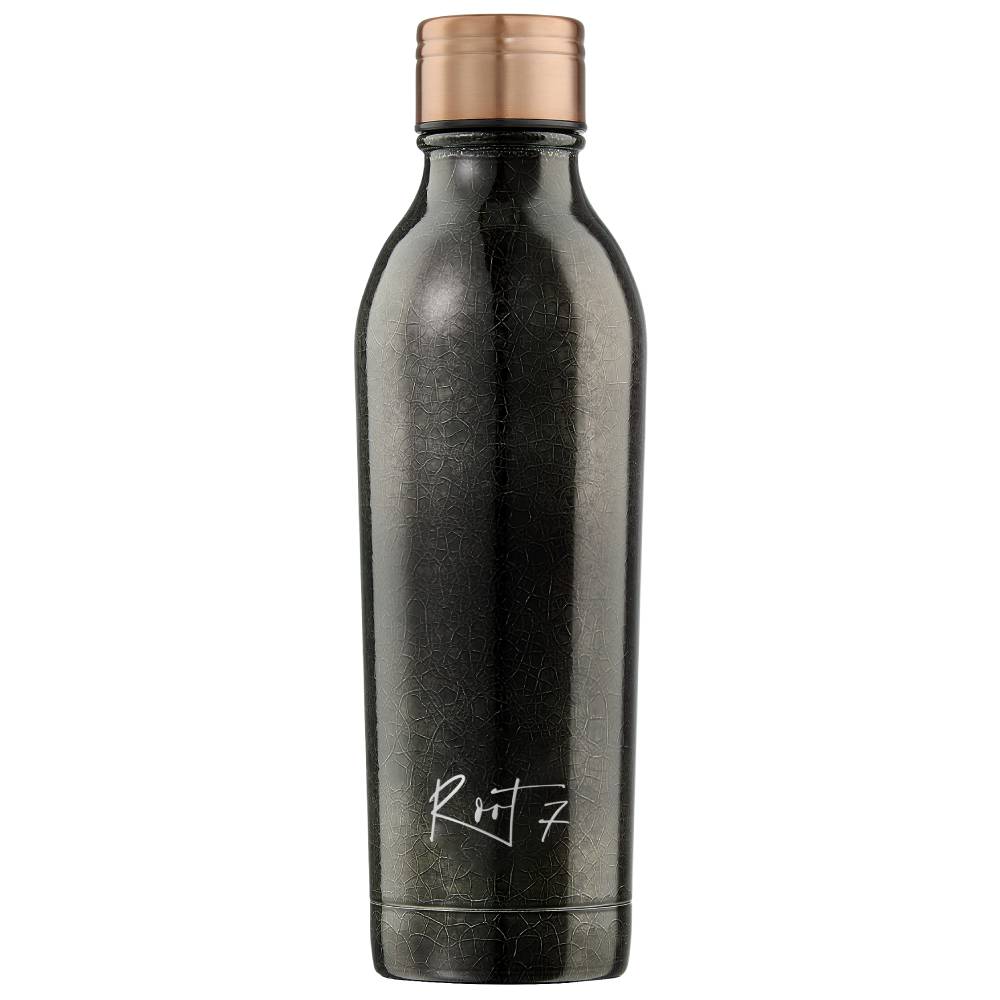 black metal water bottle