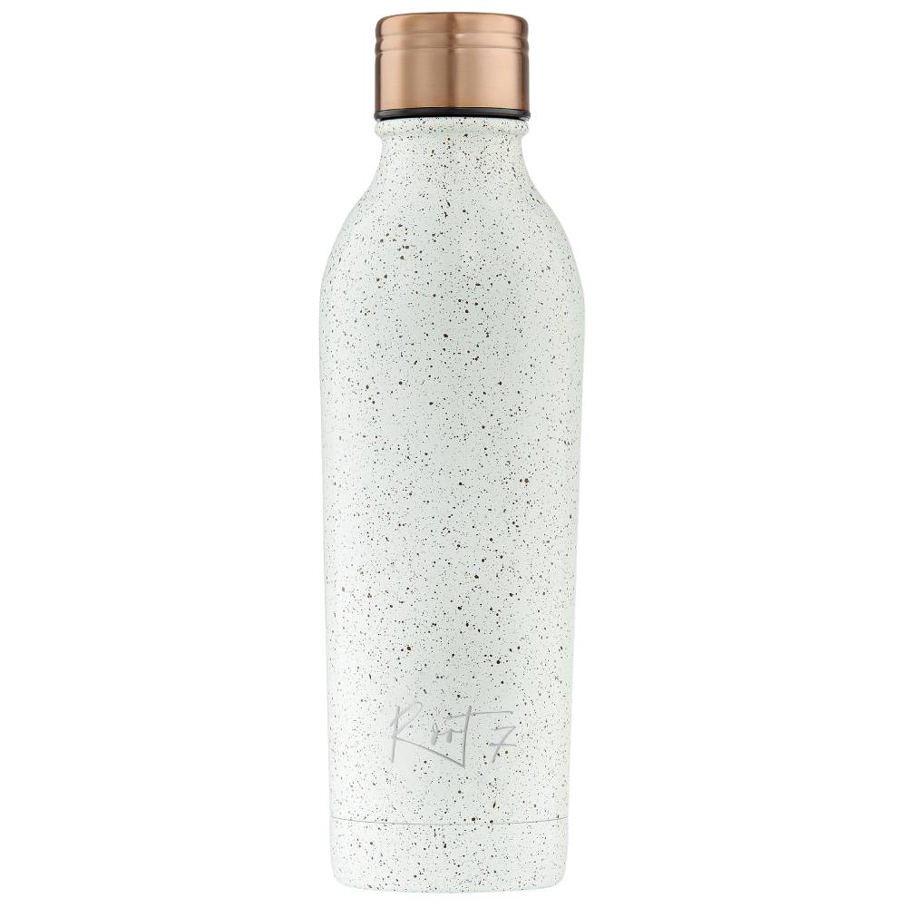 White speckled steel reusable water bottle